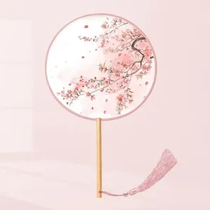 Dekorative Figuren chinesischer Stil -Fan klassisch mit Anhänger Tassels Silk Handheld Round Stickerei Home Decor