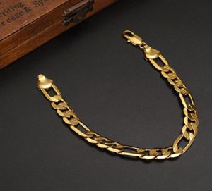 Mens 24 K Solid Gold GF 10mm italiensk Figaro Link Chain Armband 87 tum smycken Bangle5400215