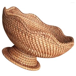 Plates Rattan Fruit Plate Desktop Woven Storage Bin Basket Sundries Decorative Keys Round Shape Bowl Entryway Table Small Tray