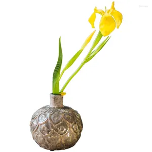 Vaser keramisk vintage präglad liten mun vas retro blommor dekoration ornament etnisk stil