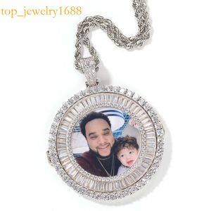 Hip Hop Icepado de colar de pingente de imagem personalizado com corda Chain Copper Zircon redonda diamante personalize Jóias familiares do casal