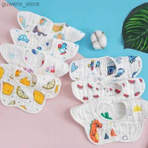 Bibs Burp Cloths 2/3/4pcs Baby Petal Bibs 8 Layer Baby Bibs 360 Degree Rotating Pure Cotton Printed Saliva Towel for Toddle Boys Girls Y240415Y240417VVDB