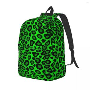 Ryggsäck Leopard Animal Boy Girl Lime Green and Black Lightweight Ryggsäckar Polyester Fashion School Väskor Vandring Custom Rucksack