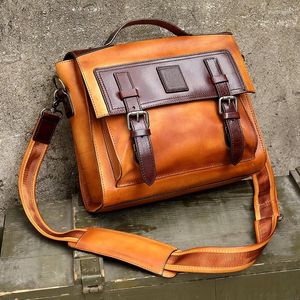 Backpack Luxury Mens Cow Leather Shoulder Bag Military Style Travel Men's