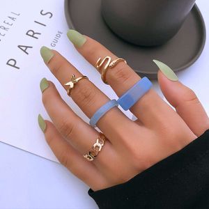 Ny legeringsfjärilharts Joint Creative and Personalized Snake Shaped Ring Set med 5 stycken