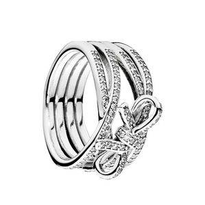 Authentische 925 Sterling Silver Bogenringe Set Original Box für zarte Gefühle Ring Luxusdesigner Schmuck Frauen Ringe5576739