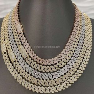 15mm 18mm bredd Hip Hop Cuban Chain Fashion Miami Elegant VVS Moissanite Diamond Sterling Silver 925 Link Necklace