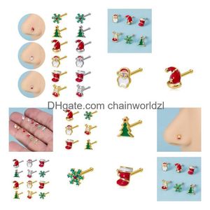 Nose Rings & Studs Christmas Cute Snow Scenery Hoop Body Piercing Women Fashion Accessories Drop Delivery Jewelry Otqoc