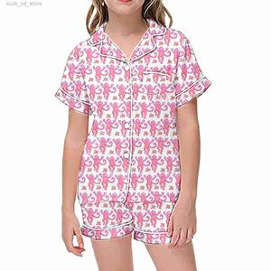 Pękama 2 -częściowy zestaw piżamowy dla dzieci Dzieci Grafika Słodki Roller Rabbit Print Pajama Krótkie koszulę i spodenki Pajama Zestaw Sleep t240415
