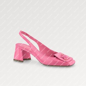 Explosion New Women's Sandals 1Ab0WA Shake Slingback Pump Pink High Shine Calf Leather Chunky Heel Twist Bag V Lambskin Elasticized Strap Präglad Intersula Överdimensionerad