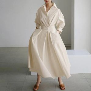 カジュアルドレス春秋の女性ドレスソリッドカラーヒョウ柄A-Line Long-Sleeve V-Neckankle-Length Dresscasual