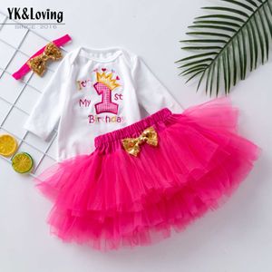 Frühlings- und Herbst neues Produkt Girl Baby süßes Sticken Brief 1 Langarm Schatz Rose Red Prinzessin Kleid Set