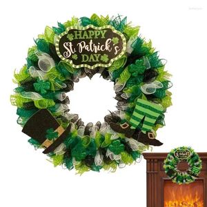 Dekorativa blommor St Patrick's Day Shamrock Wreath Garland Ornament Elle Mesh Clover Säsongshem och ytterdörrdekoration