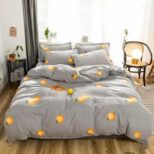Bedding Sets Classic Tartan Orange 3/4pcs Bed Linings Duvet Cover Sheet Pillowcases Set For Girl Kids