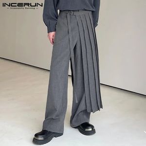 Men Irregular Pants Solid Color Joggers Streetwear Loose Pleated Male Straight Trousers Casual Long Pants S-5XL INCERUN 240415