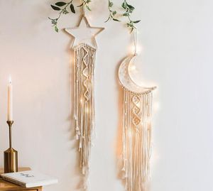 Star Moon Sun MacRame Dream Catcher Boho Hemvägg Decor Girls Kids Nursery Garden Decoration Outdoor Gifts With Light6091219