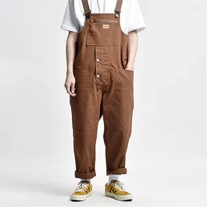 Men's Pants 2024 Jumpsuit Casual Streetwear Retro Solid Color Overalls Multi-Pocket Loose Suspenders Baggy Work Wear Cargo