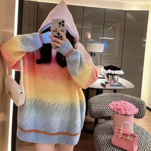 Koreanische Version des Herbstes Winter New Soft Sticky Color Contrast Regenbogenpullover Pullover für Frauen loser und fauler Hofierpullover, Trendy Top