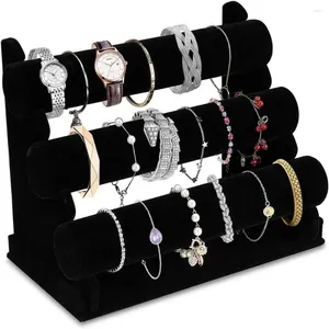 Decorative Plates 3 Layers Bracelet Display Stand Jewelry Tree Wood Base Organizer Rack For Bangle Watch Store Earrings