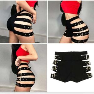 Women's Shorts Womens High Waist Mini Sexy Goth Punk Dance Side Hollowed Out Metal Buckled Nightclub Party Pant