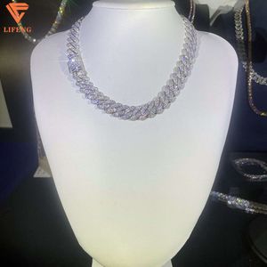 Lifeng Jewelry Luxury Hip Hop 14mm White Gold Plated Cuban Link Chain Full Iced Out Moissanite Diamond Necklace for Men