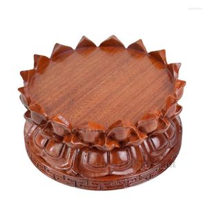 Decorative Figurines Lotus Pedestal Buddha Statue Consecration Table Solid Wood Round Shape Ornaments Incense Burner Base Home Decoration