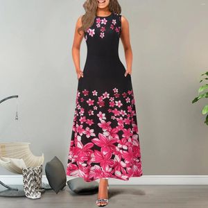 Vestidos casuais vestido maxi de mangas florais Mulheres de verão boho tanque de tanque de tanque de vestido de verão longo de verano de verano para mujer