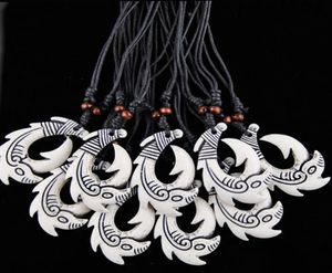 Fashion Whole 12PCSLOT Faux Yak Bone New Zealand Tribal Maori Hei Matau Fish Hook pendants Surfer Necklace Choker Gift MN5181205494