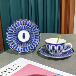 Designer Cups and Saucers Set Klein Blue Beautiful Coffee Cup Set Ceramic Blue Print Office Water Cup Sets