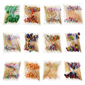 Tek Kullanımlık Stepware 100pcs Bambu Çatal Büfe Meyve Tatlıları Sokak Yemek Kokteyl Sandviç Çubuğu