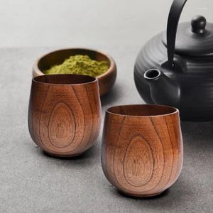 Xícaras picadas de estilo japonês copo de madeira natural caneca de madeira reutilizável para água com leite de café com água isolada de água