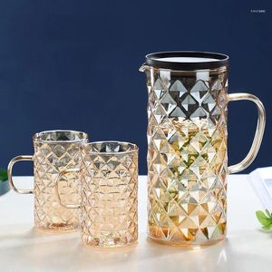 Bottiglie d'acqua Birice di vetro borosilicato con coperchio e beccuccio diamante Carafe Bevele per succo di tè freddo per succo di tè freddo