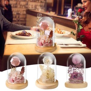 Flores decorativas Prazênsões de flores artificiais Rose Girl Girl Day's Day com Dome Glass Dome Christmas Centerpieces para mesas