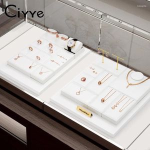 Decorative Plates Ciyye White Leather Jewelry Display Ring Earring Holder Store Counter Showcase Pendant Necklace Chain Presenting Stand