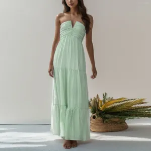 Casual Dresses Spaghetti Strap V Neck Long Ladies Solid Color Halter Off Axel Sleeveless Elegant and Pretty Dress