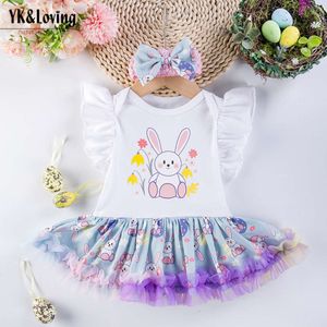 Easter Children's Dress 2024 New Girl Baby Cartoon Rabbit Harpoon Dress Hair Accessories 2-piece Party Dress Set