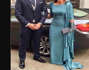 teal blue Evening Dresses 2021 Mother Of The Bride Dress Long Sleeves Drapped Women Formal Gowns vestido de fiesta de noche6083569