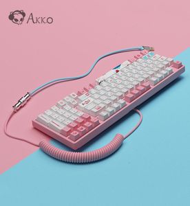 Akko Özelleştirilmiş Mekanik Klavye Tema Kablosu Typec büyük havacı sarmal Akko Akko Yarısı Neon Pinkeyboard Ocean Cable2090094