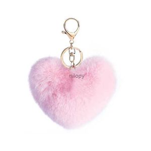 Keychains Lanyards Cute Love Heart Pom Pompon Keychain Loverly Bobbles Fluffy Pompom Key Chain Keyring For Girl Bag Cars Key Pendant