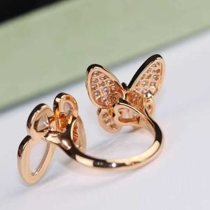 Designer 925 Sterling Silver Van White Shell Butterfly Ring com 18k Gold Rose Open Double Mother High Edition JGD6