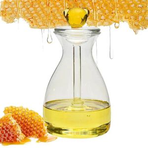 Storage Bottles Honey Glass Jar Syrup Dispenser Dipper Dustproof Lid Beautiful Stirring Bottle Creative Bee Home Accessories