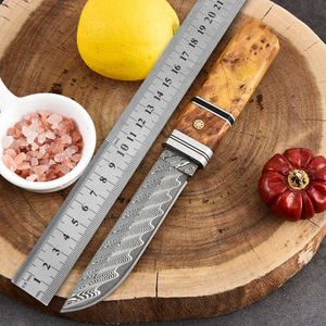 Jigang Damascus Steel Straight High Beauty Hot Selling Small Outdoor Camping Handmade Forged Knife