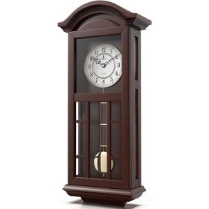 美しく細工された振り子の壁時計 - 静かな木製のペンドゥルム付きのバッテリー操作吊り祖父時計 - 家やオフィスの装飾用のエレガントな木製の壁時計