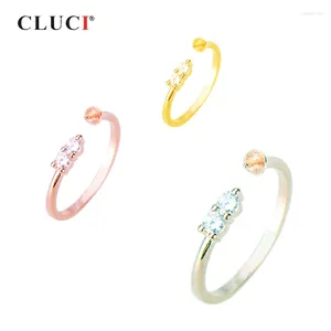 Anelli a grappolo Cluci 925 Anello perle regolabile in argento sterling Montaggio per donne gioielli aperti zircone rosa in oro SR2094SB