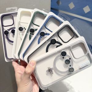 Casos telefônicos transparentes de telefone em choque magnético acrílico para iPhone 15 14 13 12 11 Pro Max Mini Plus MagSafe carregador de câmera grátis lente de vidro temperado