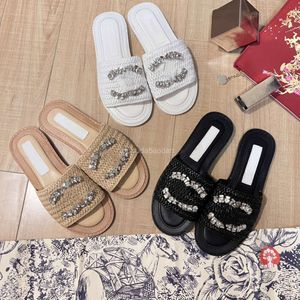Brand design womens slippers 2024 new spring summer Slippers and flats with diamond letter buttons Sheepskin fashion high quality Slippers Size 35-40