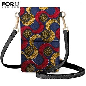 Axelväskor Forudesigns 2024 Stylish mobiltelefon Crossbody Bag för kvinnors afrikanska blommigt tryck Ladie Small Purse Lightweight Pouch