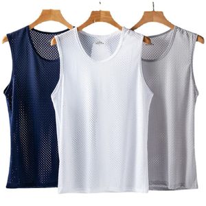 3PCS Men Tops Ice Silk Vest Outer Wear QuickDrying Mesh Hole Breathable Sleeveless TShirts Summer Cool Beach Travel Tanks 240415