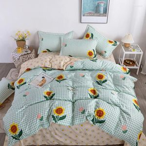 Bedding conjunta sejms girassol estilo simples têxtil caseira lixamento tampa de colcha de quatro peças amigas de pele macia