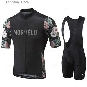 Cykeltröja sätter 2023 Morvelo Summer Pro Mens Cycling Jersey Suit Mountain Bike Triathlon snabbtorkande Breatab Bicyc Clothing Ropa Ciclismo L48